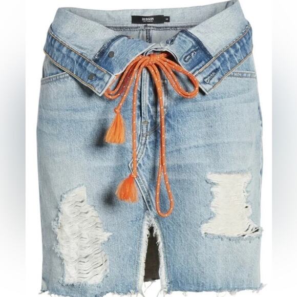 Hudson Women's Sloane Skirt Distressed In Light Blue Size 24 - Picture 2 of 15